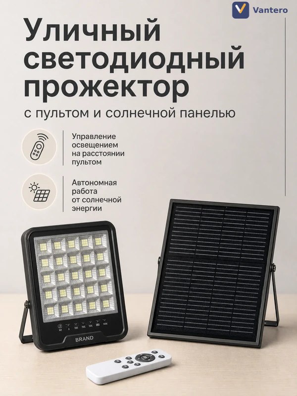 Уличный светодиодный прожектор с пультом и солнечной панелью — OEM-модель